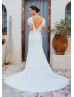 Ivory Lace V Back Slit Wedding Dress